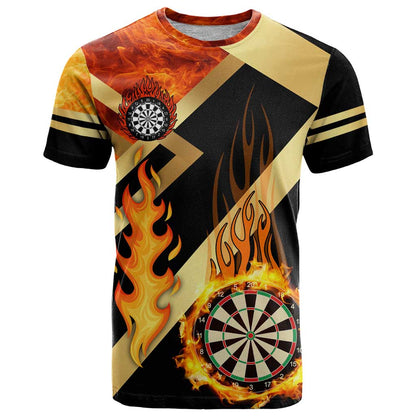 Flaming Dartboard Darts T-Shirt Personalized Bold Geometric Patterns Graphic Tee