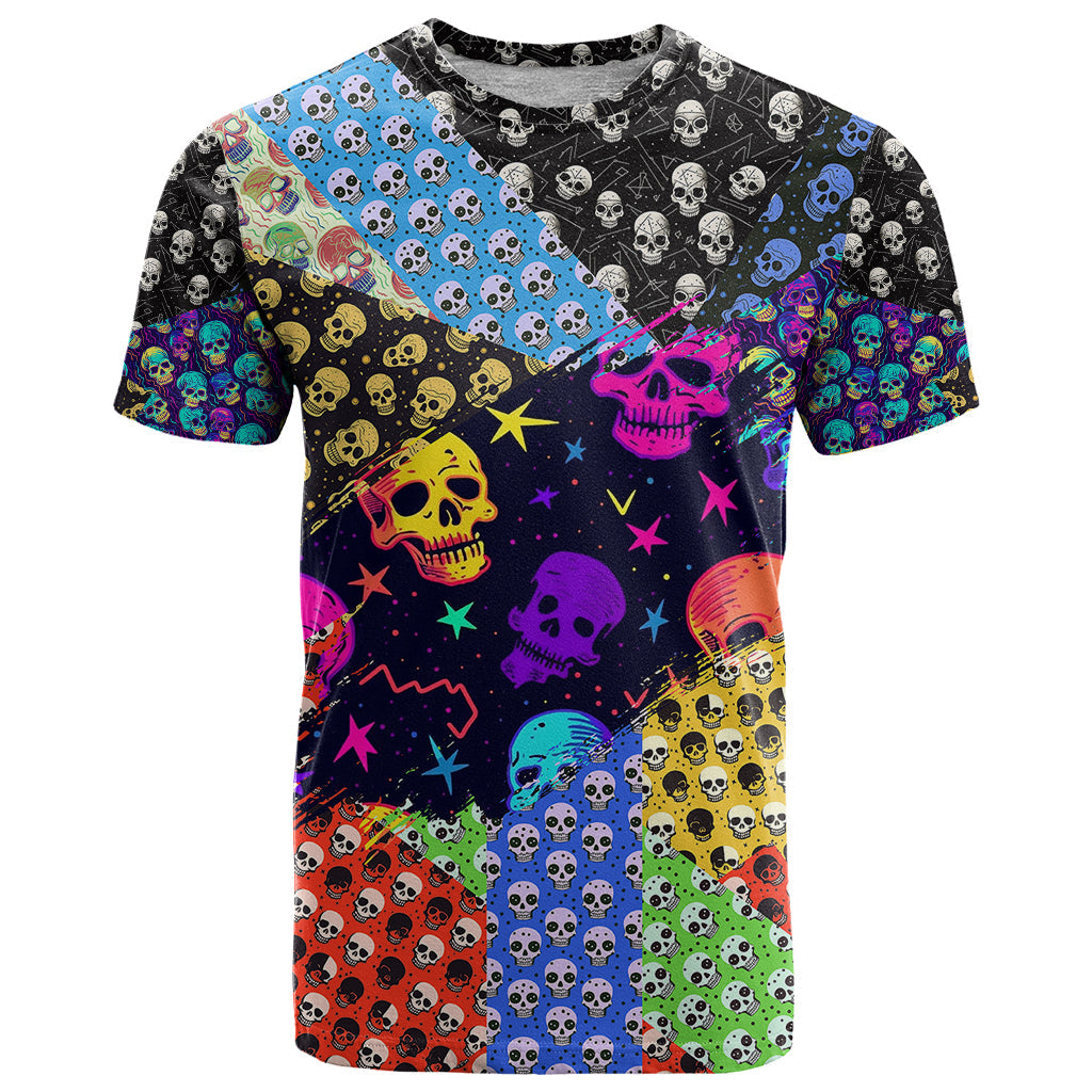 Skull Pattern T-Shirt Colorful Skull Pattern Mix Graphic Tee