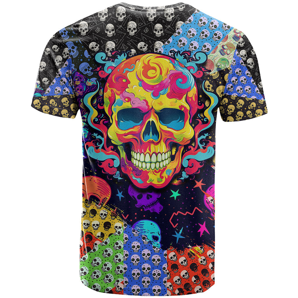 Skull Pattern T-Shirt Colorful Skull Pattern Mix Graphic Tee