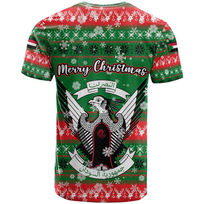 Sudan Christmas T-Shirt with Green Red Xmas Camel Snowflake and Coat of Arms Graphic Tee