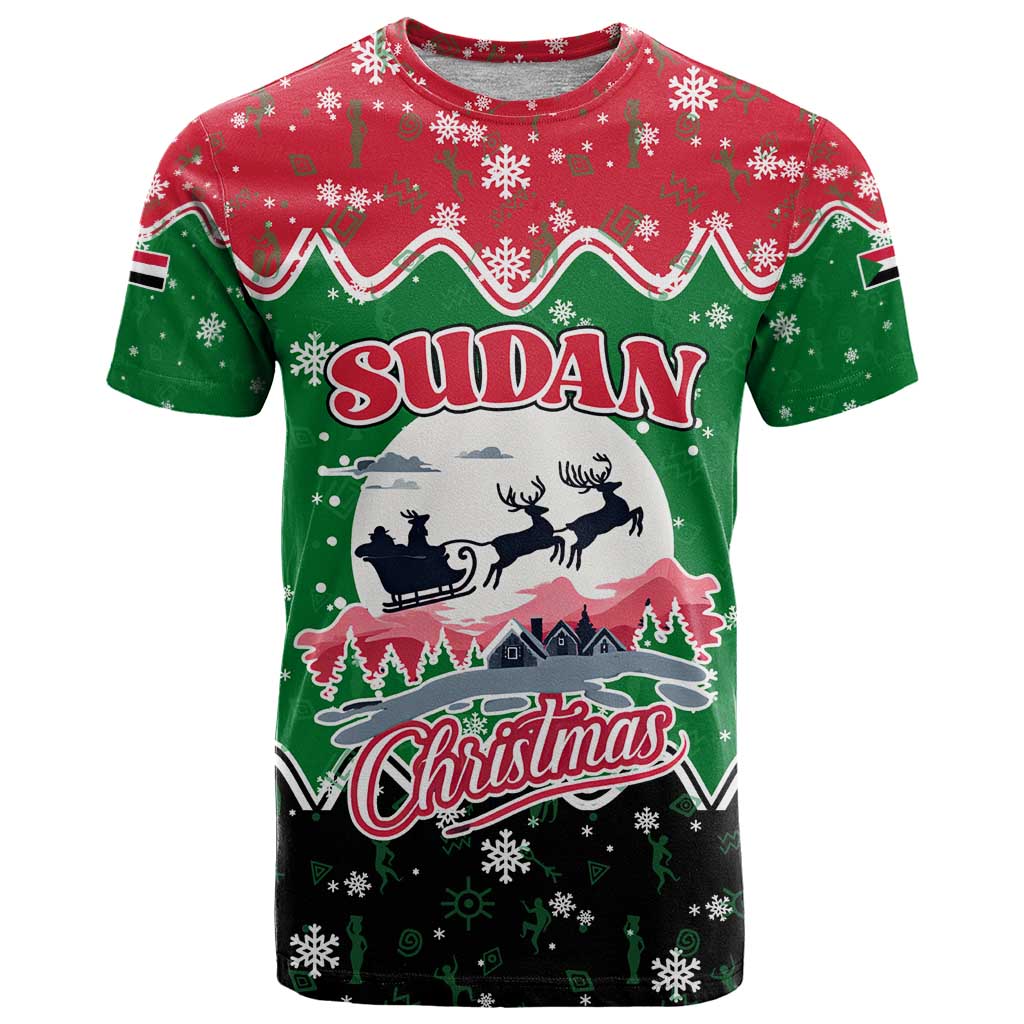 Sudan Christmas T-Shirt with Red Green Black Xmas Santa Sleigh and Map Graphic Tee