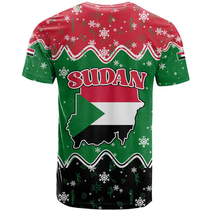 Sudan Christmas T-Shirt with Red Green Black Xmas Santa Sleigh and Map Graphic Tee