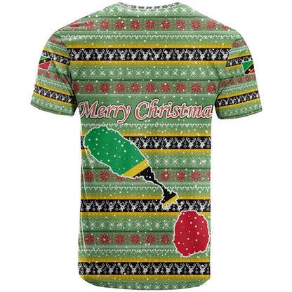 Saint Kitts and Nevis Christmas T-Shirt with Green Red Black Xmas Sailboat and Map Graphic Tee