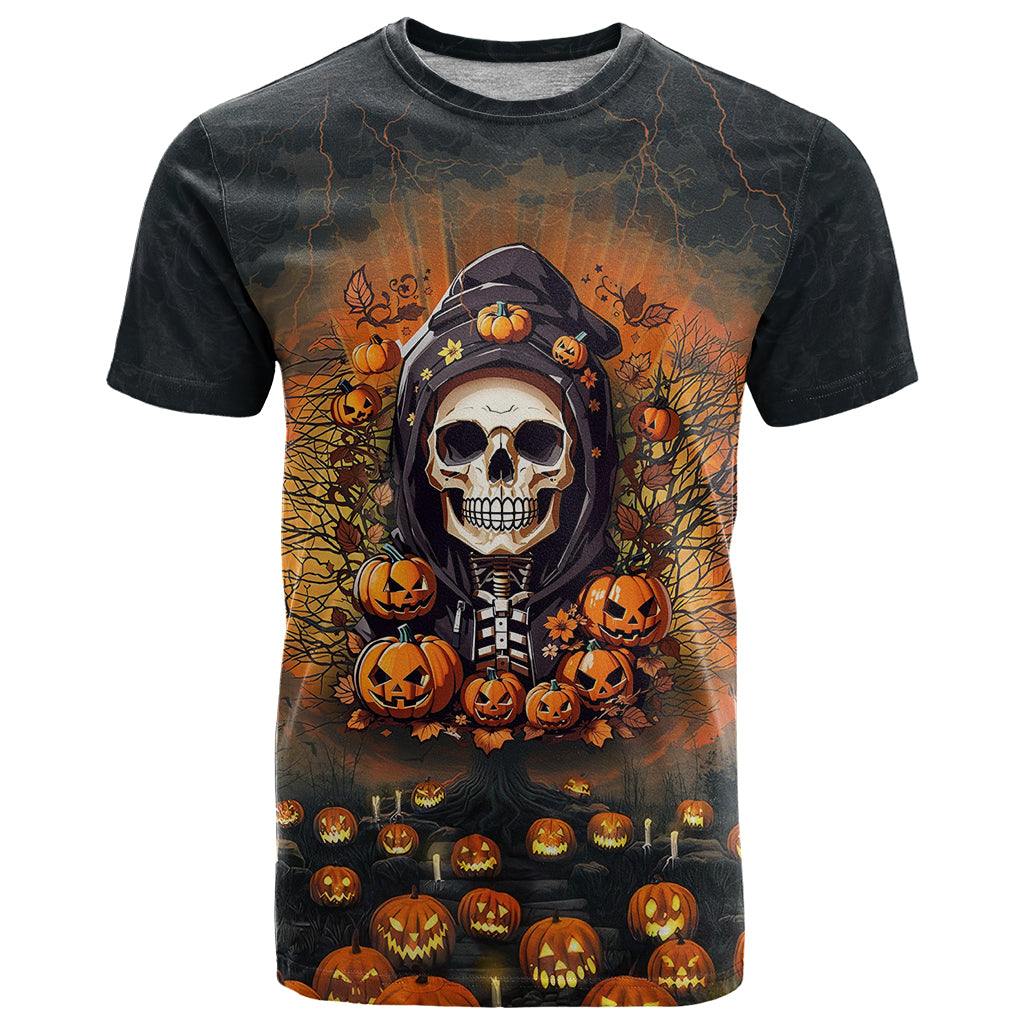 Halloween Skull T-Shirt Pumpkin-Themed Graphic Tee