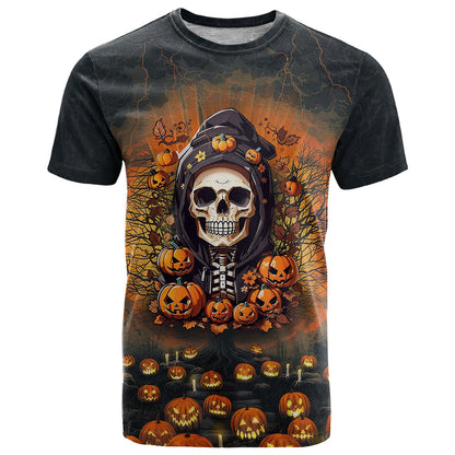 Halloween Skull T-Shirt Pumpkin-Themed Graphic Tee