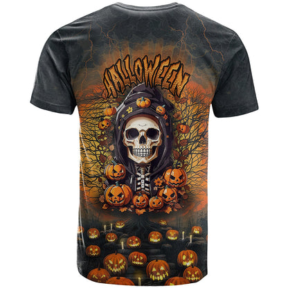 Halloween Skull T-Shirt Pumpkin-Themed Graphic Tee