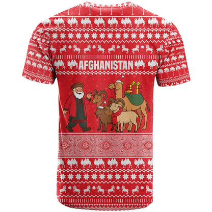 Afghanistan Christmas T-Shirt with Santa Camels Sheep Traditional Pattern and Festive Design Graphic Tee