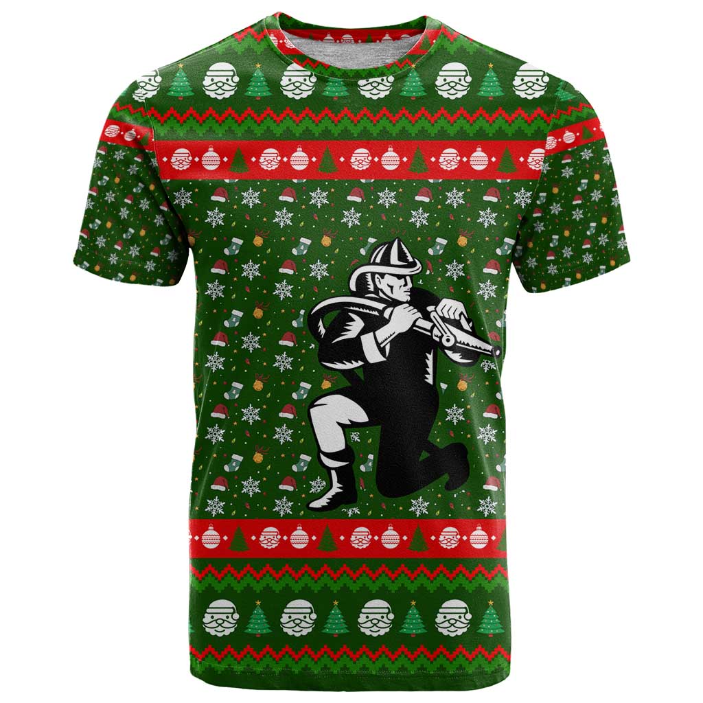 Awesome Firefighter Christmas T-Shirt Xmas Holiday Patterns Graphic Tee