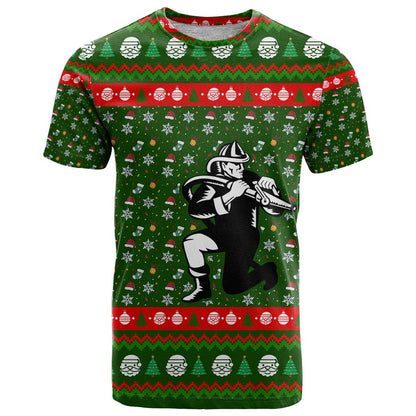 Awesome Firefighter Christmas T-Shirt Xmas Holiday Patterns Graphic Tee