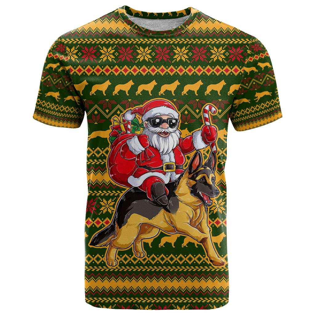 Awesome German Shepherd Dog Santa Claus Christmas T-Shirt Xmas Holiday Patterns Graphic Tee
