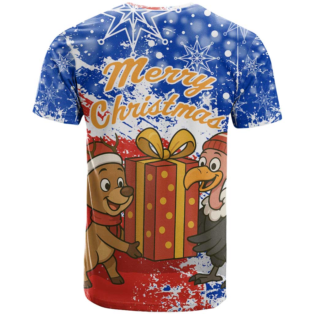 Chile Christmas T-Shirt with Flag Colors Tree Reindeer Condor and Gift Design Graphic Tee