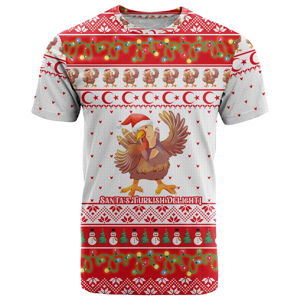Turkey Christmas T-Shirt with Santa Turkey Red Crescent Pattern Snowmen and Festive Lights Graphic Tee