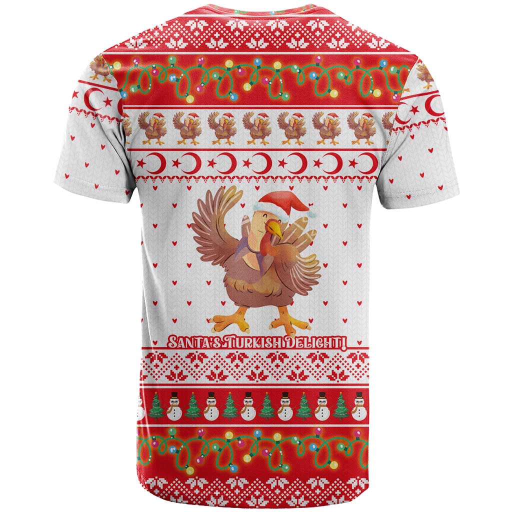 Turkey Christmas T-Shirt with Santa Turkey Red Crescent Pattern Snowmen and Festive Lights Graphic Tee