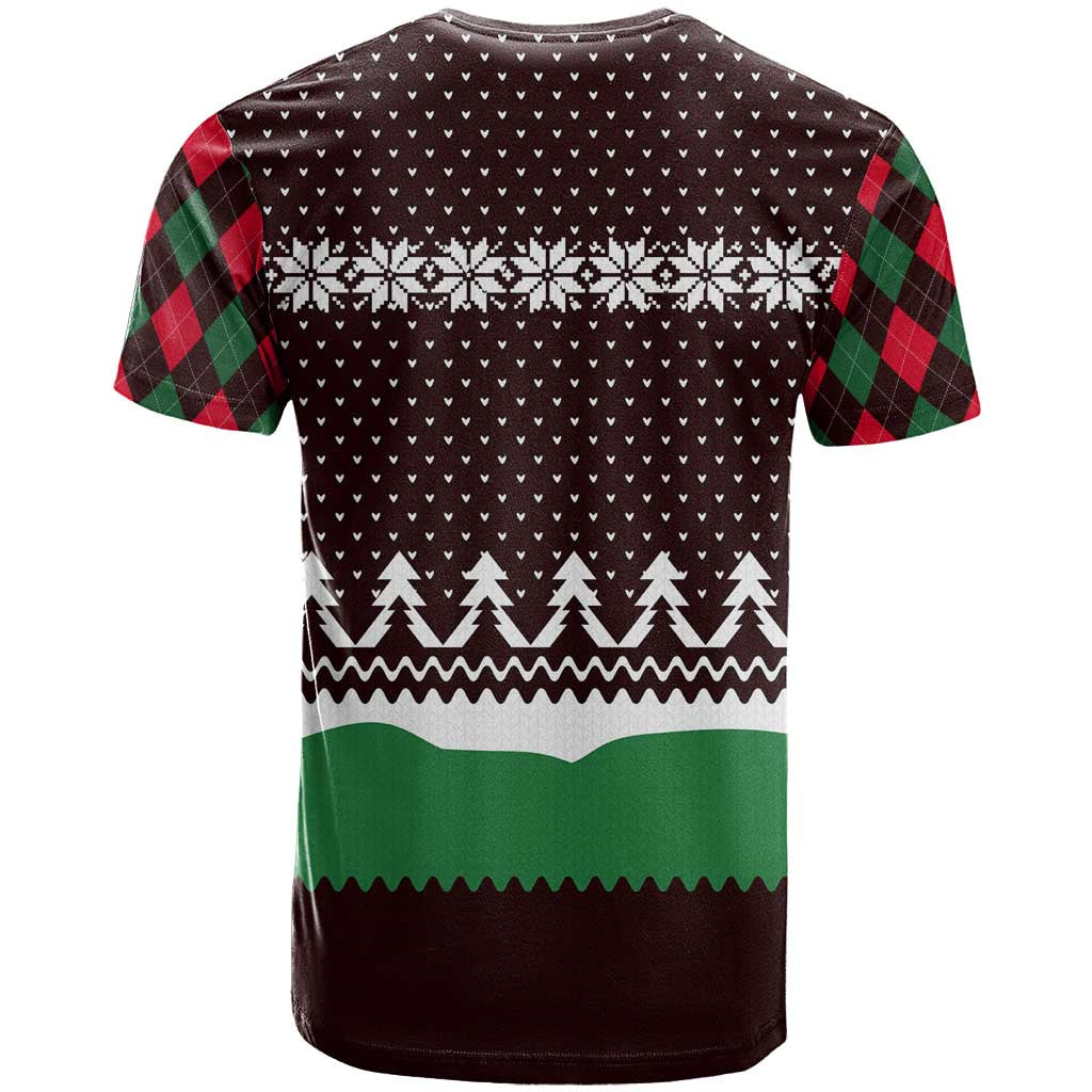 Christmas Golf T-Shirt with Elf Golfer Argyle Plaid and Snowflake Pattern Graphic Tee