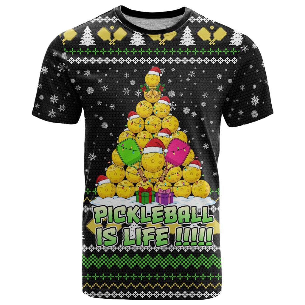 PickleBall Is Life Christmas T-Shirt Xmas Holiday Patterns Graphic Tee