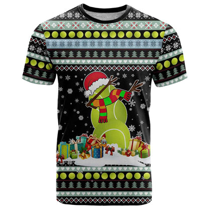 Tennis Snowman Christmas T-Shirt Xmas Holiday Patterns Graphic Tee