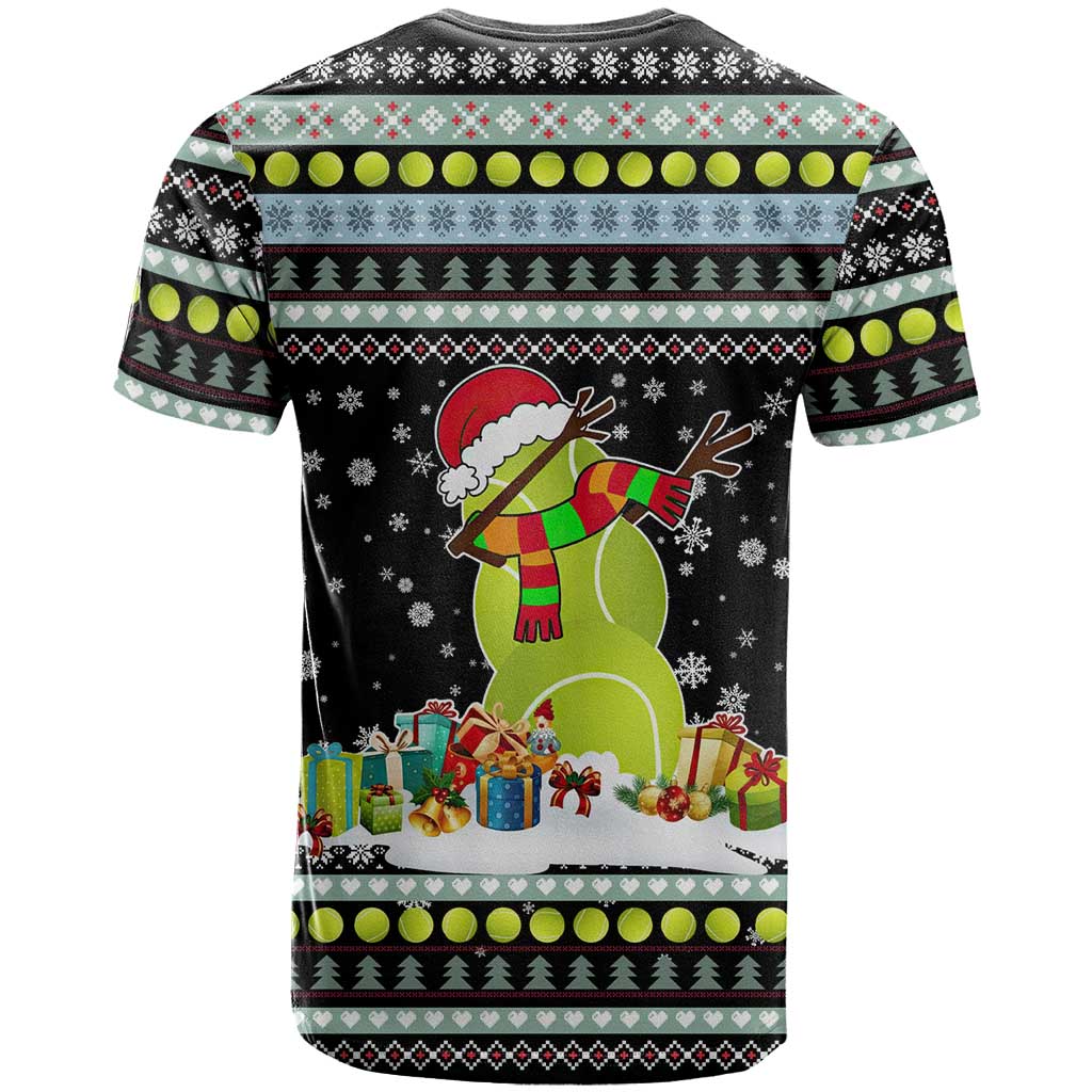 Tennis Snowman Christmas T-Shirt Xmas Holiday Patterns Graphic Tee