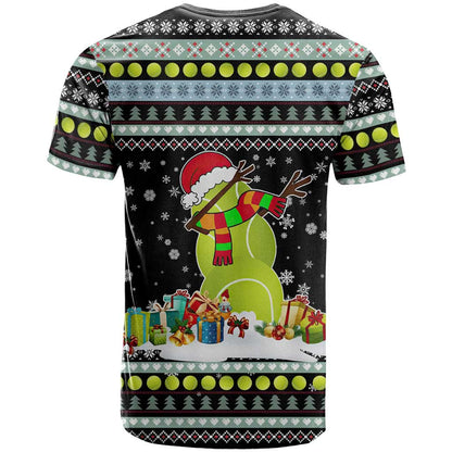 Tennis Snowman Christmas T-Shirt Xmas Holiday Patterns Graphic Tee