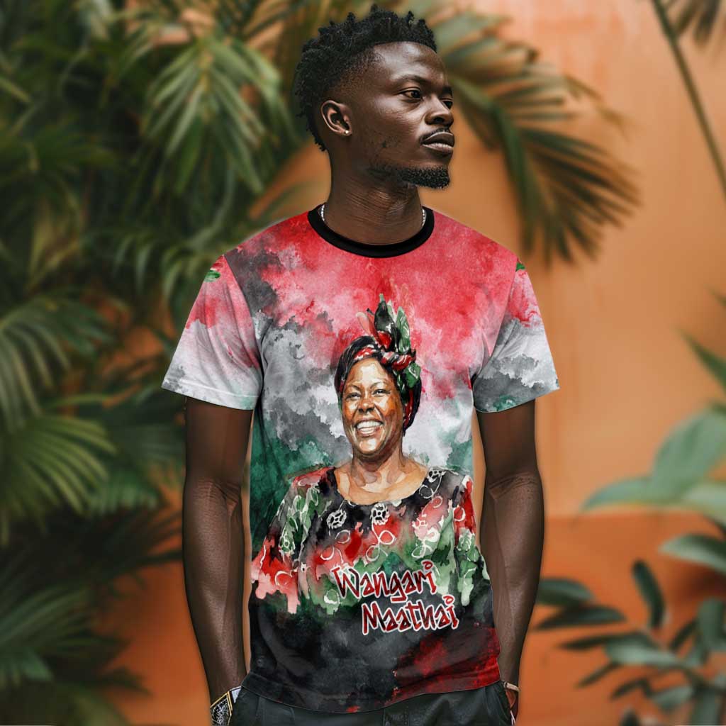 Wangari Maathai T-Shirt Kenyan Flag Watercolor Style - Environmental Quote Planting Trees Tribute Eco-Activism Graphic Tee
