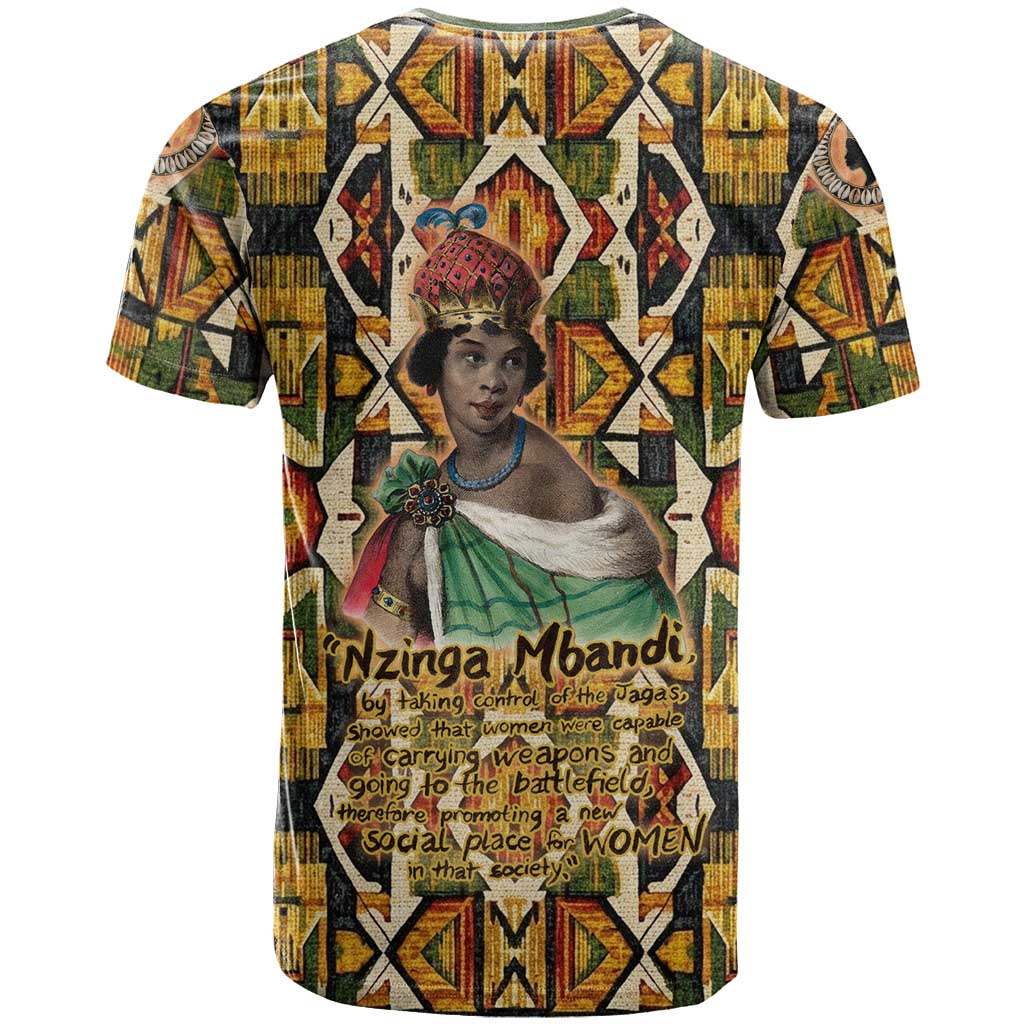 Queen Nzinga T-Shirt Mbandi Traditional Regal Portrait Empowerment Quote African Female Leadership Graphic Tee