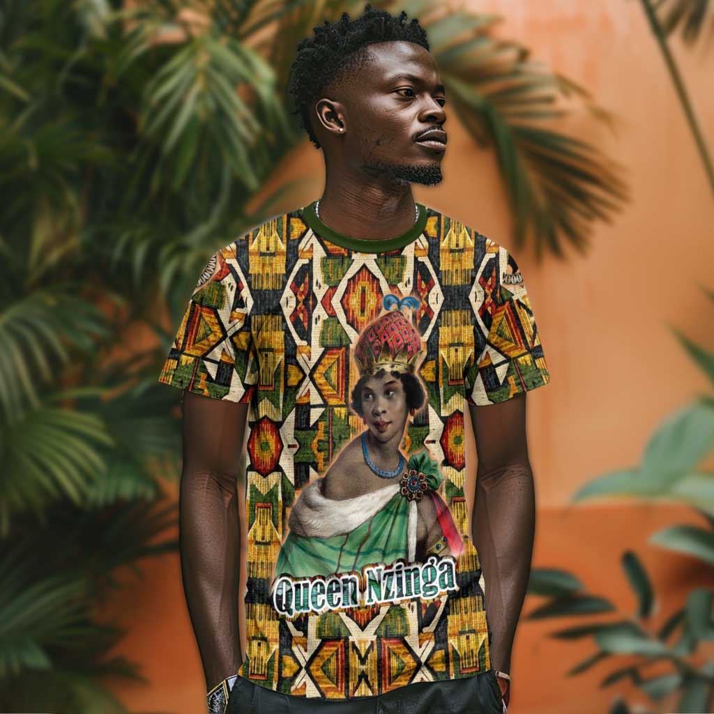 Queen Nzinga T-Shirt Mbandi Traditional Regal Portrait Empowerment Quote African Female Leadership Graphic Tee