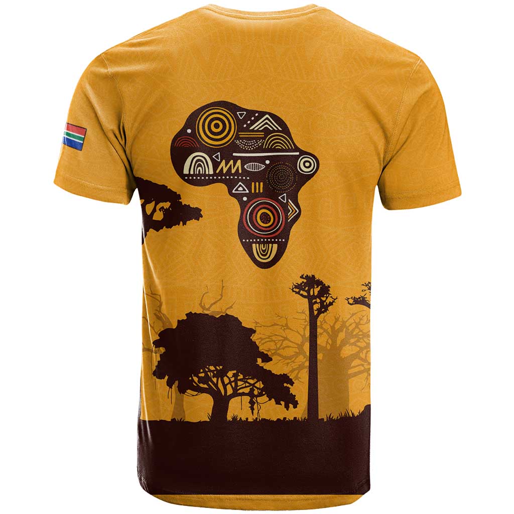 Tribal Africa Heritage with South Africa Flag T-Shirt Wildlife Silhouettes in Earthy Yellow and Brown Graphic Tee