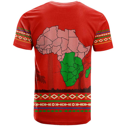 South Africa Wildlife T-Shirt Tribal Pattern with National Flag and Safari Silhouettes Graphic Tee
