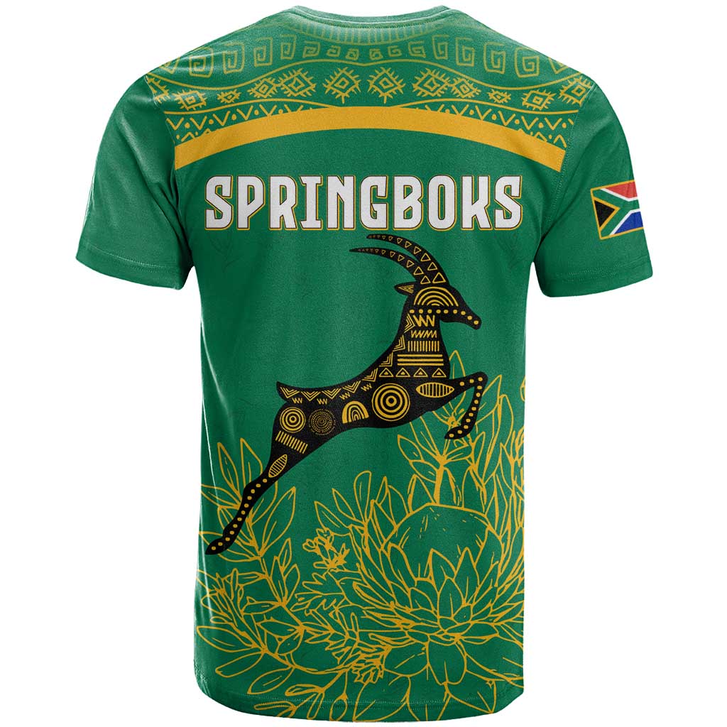 South Africa Springboks T-Shirt with Tribal Antelope Design and Floral Accents Graphic Tee