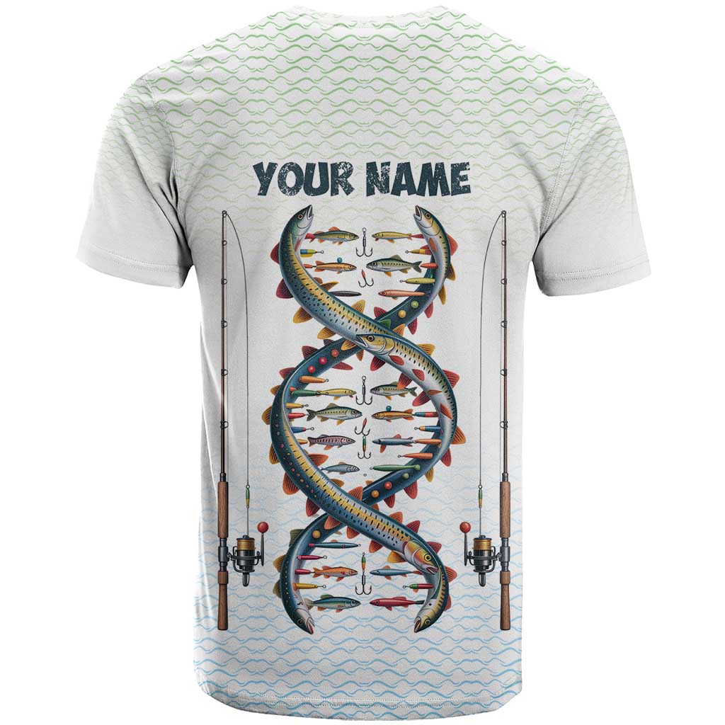 Fishing DNA T-Shirt Colorful Fish Illustrations on White Scale For Fisherman Graphic Tee