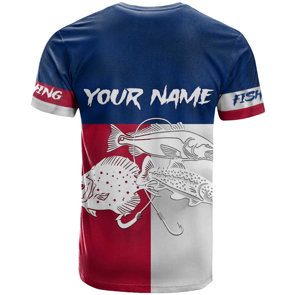 Custom Texas Fishing T-Shirt Hooked Fish Graphic - Red White and Blue Theme Graphic Tee