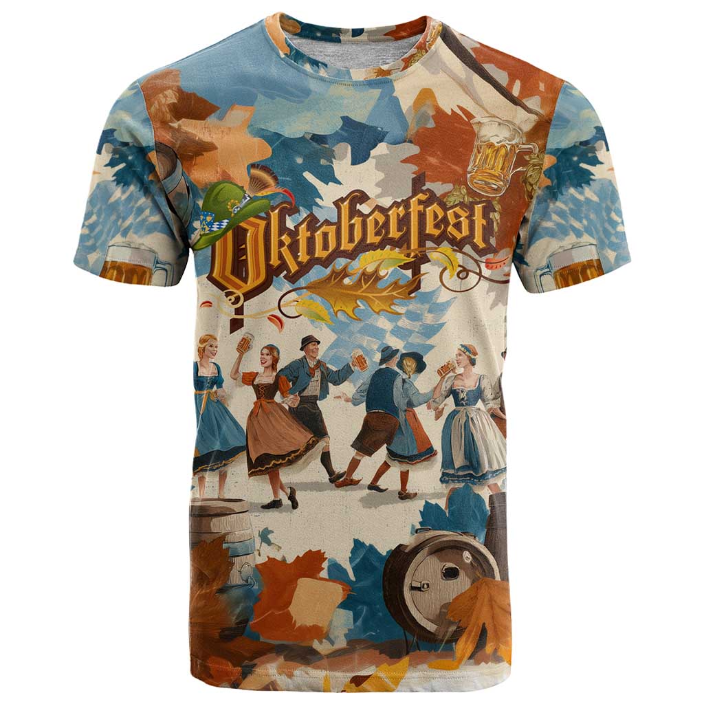 Oktoberfest T-Shirt with Beer Mug Illustration White Diamond Pattern Graphic Tee
