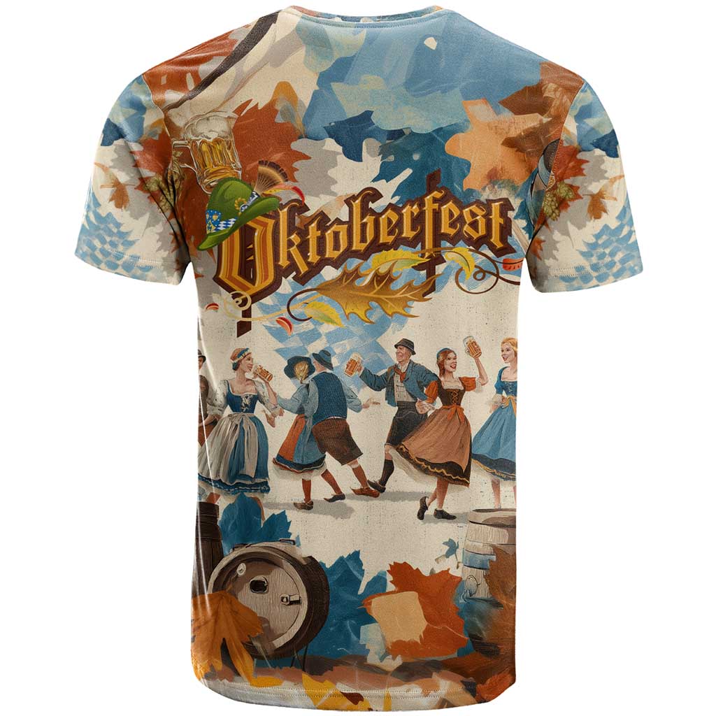 Oktoberfest T-Shirt with Beer Mug Illustration White Diamond Pattern Graphic Tee
