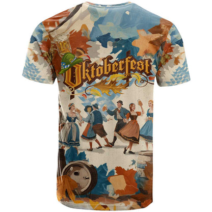 Oktoberfest T-Shirt with Beer Mug Illustration White Diamond Pattern Graphic Tee