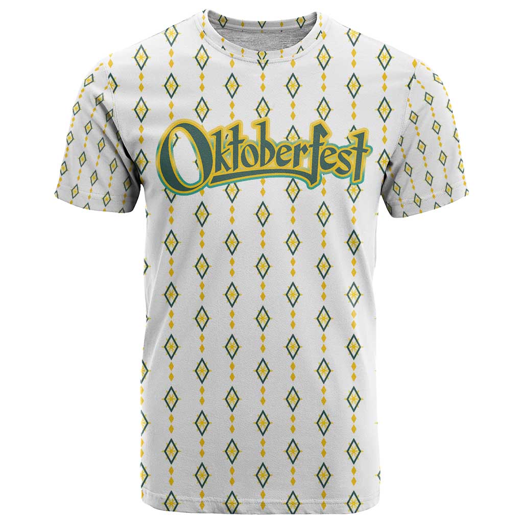 Oktoberfest T-Shirt with Oktoberfest Beer Mug Illustration White Diamond Graphic Tee