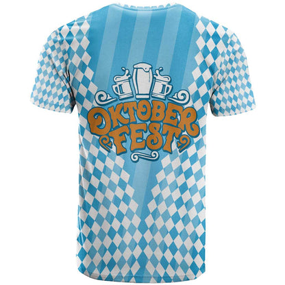 Oktoberfest T-Shirt with Beer Glass Illustration Blue White Diamond Graphic Tee
