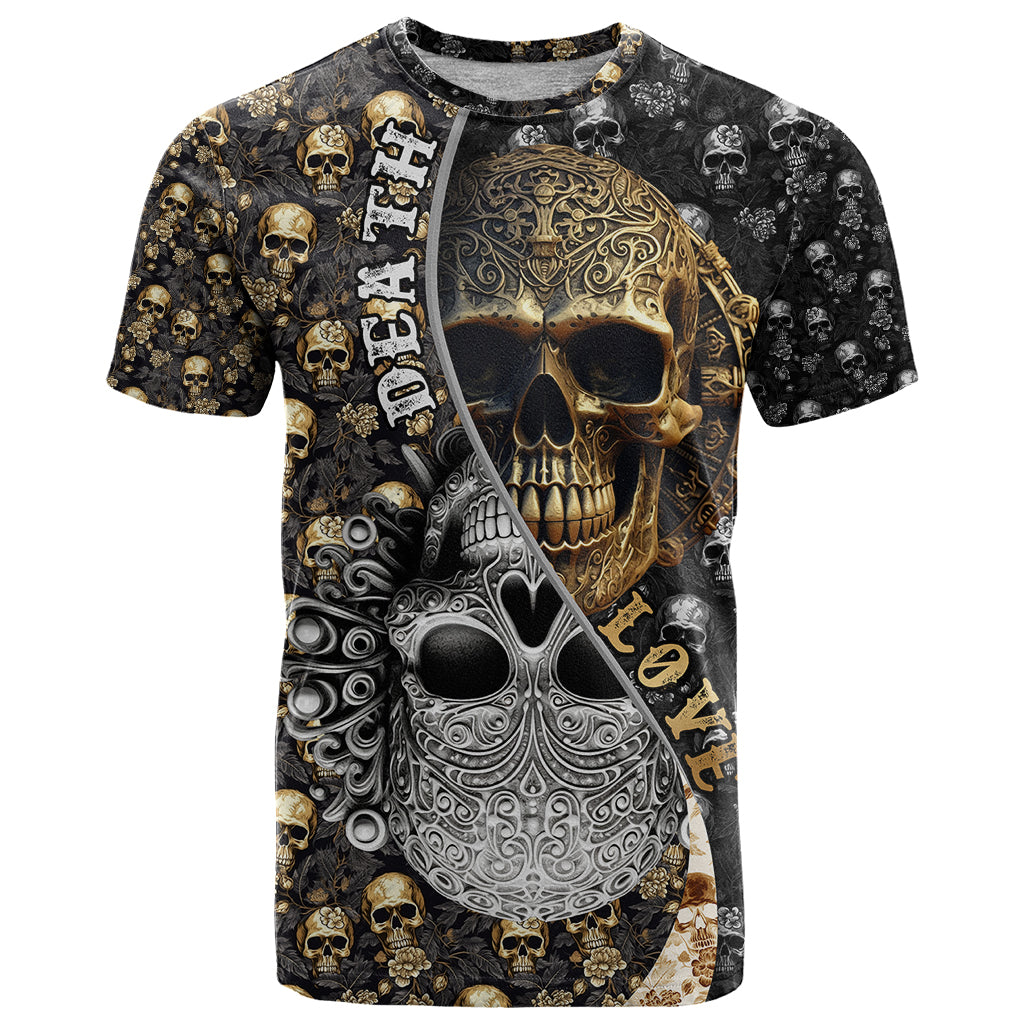 Skull Pattern T-Shirt Love and Death Graphic Tee