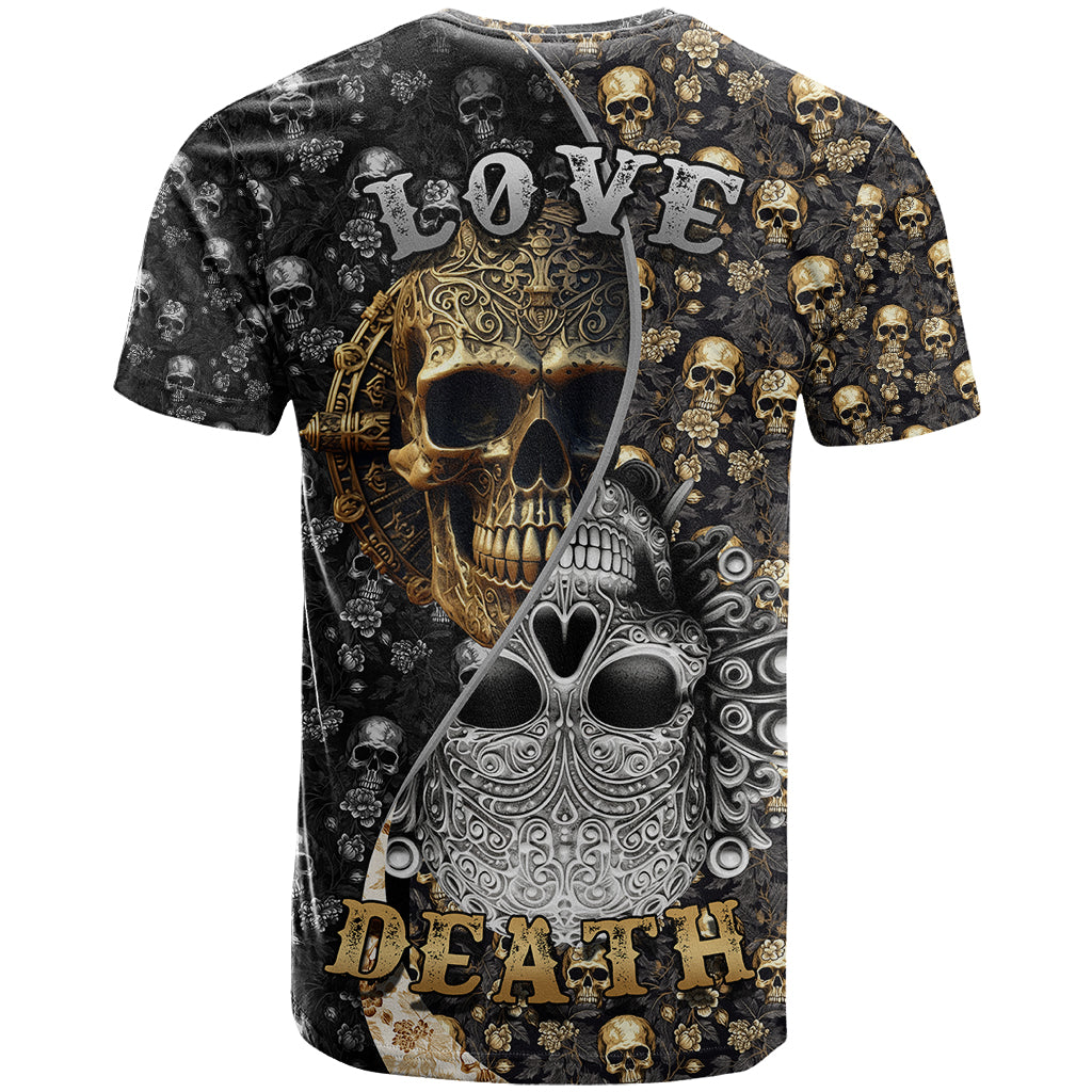 Skull Pattern T-Shirt Love and Death Graphic Tee