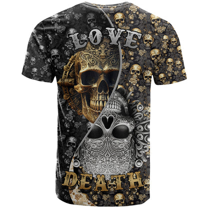 Skull Pattern T-Shirt Love and Death Graphic Tee