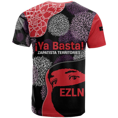 Zapatista Territories T-Shirt Mexico with EZLN Masked Face and Floral Graphic Tee