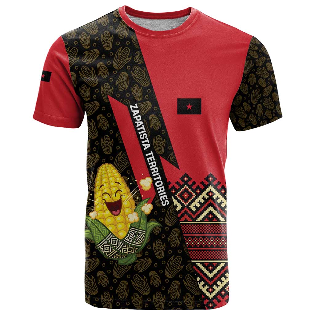 Zapatista Territories T-Shirt Mexico with Corn Graphic and Indigenous Pattern Semillas de Libertad Graphic Tee