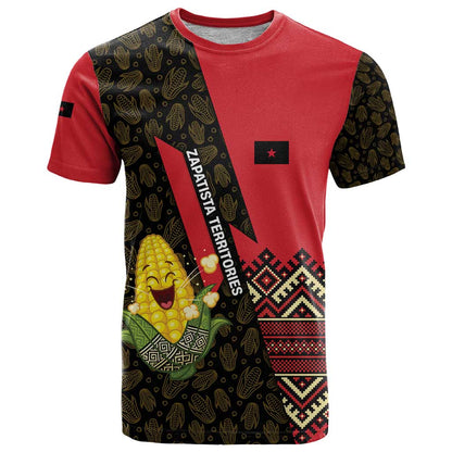 Zapatista Territories T-Shirt Mexico with Corn Graphic and Indigenous Pattern Semillas de Libertad Graphic Tee