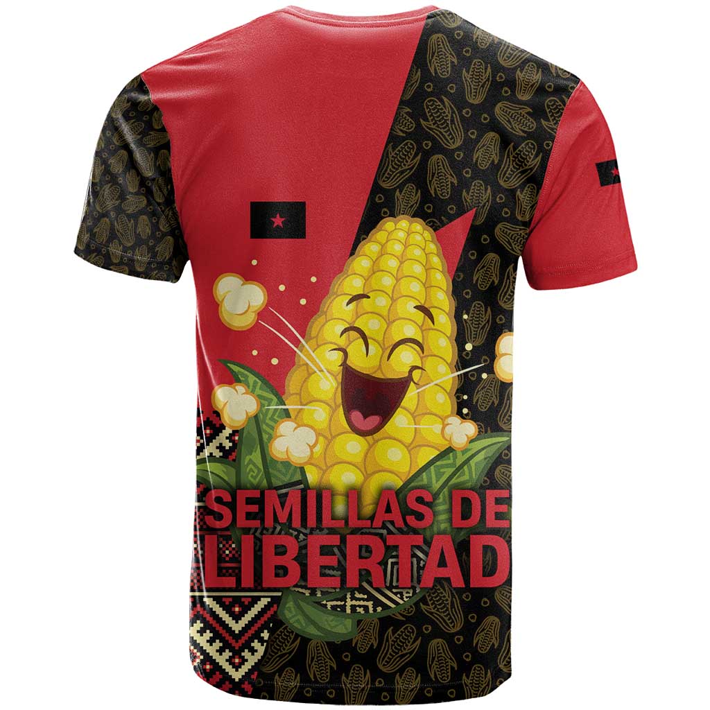 Zapatista Territories T-Shirt Mexico with Corn Graphic and Indigenous Pattern Semillas de Libertad Graphic Tee
