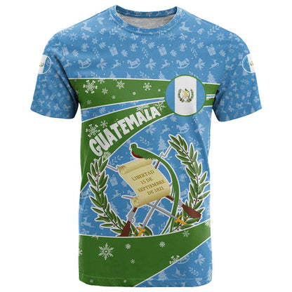 Guatemala Christmas T-Shirt with Blue Green Christmas Quetzal Bird Gift and Coat of Arms Graphic Tee