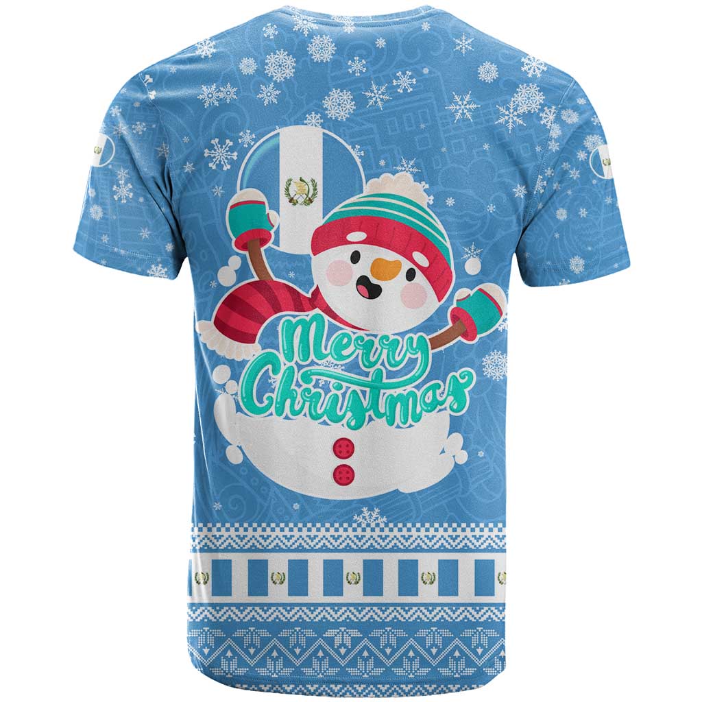 Guatemala Christmas T-Shirt with Blue Christmas Monkey Tree Snowman and Snowflake Graphic Tee