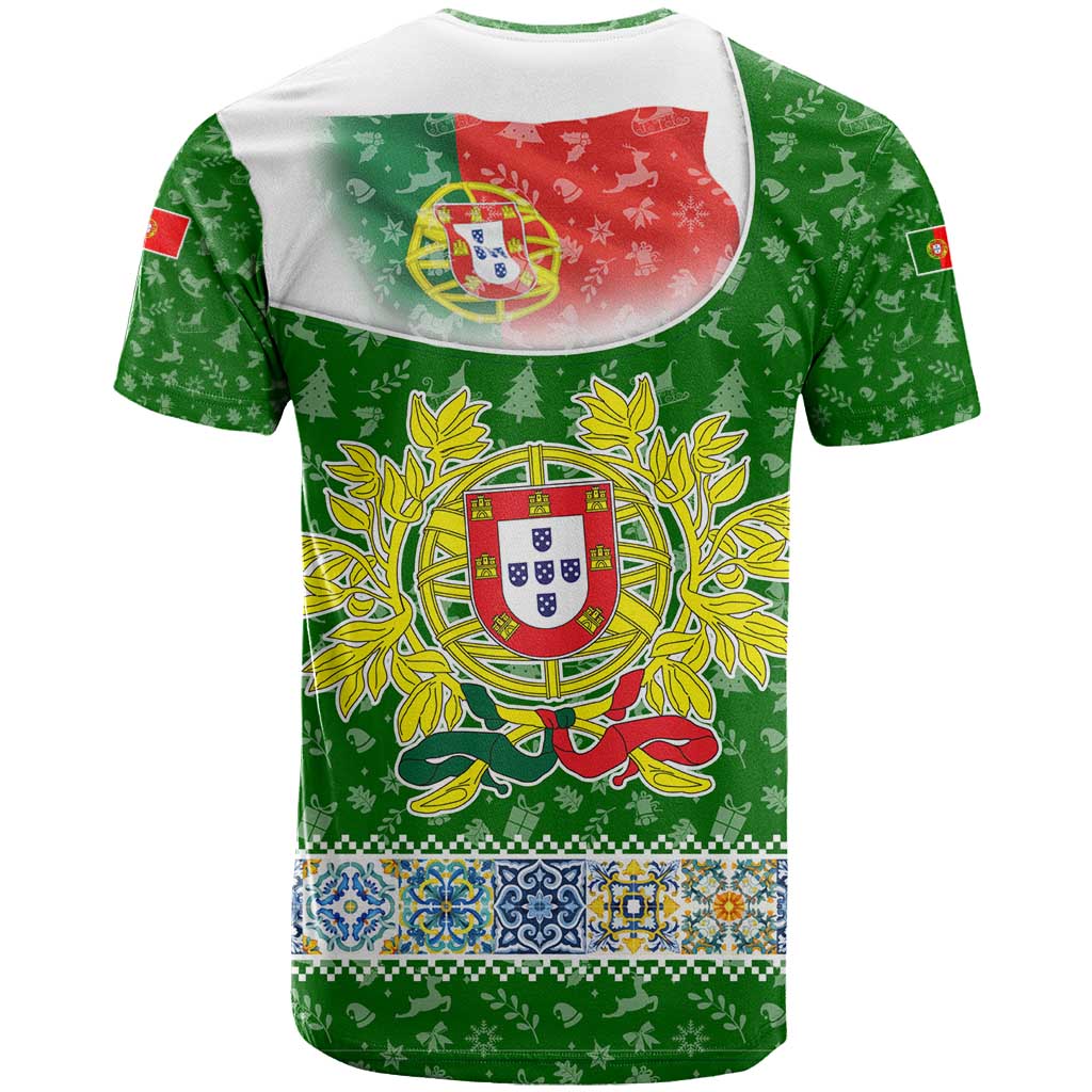 Portugal Christmas T-Shirt with Green Red Santa Ship Tree and Coat of Arms Graphic Tee