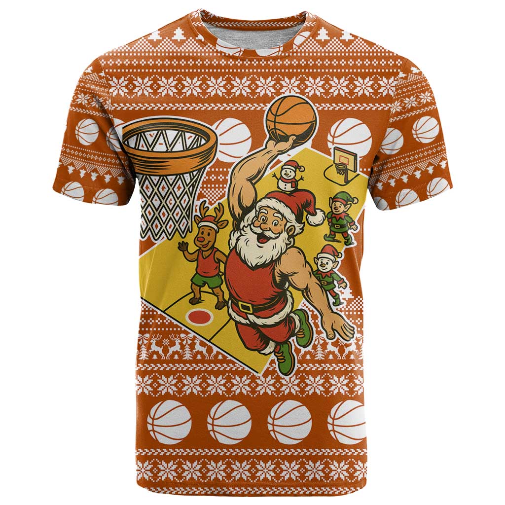 Basketball Santa Claus Christmas T-Shirt Xmas Holiday Patterns Graphic Tee