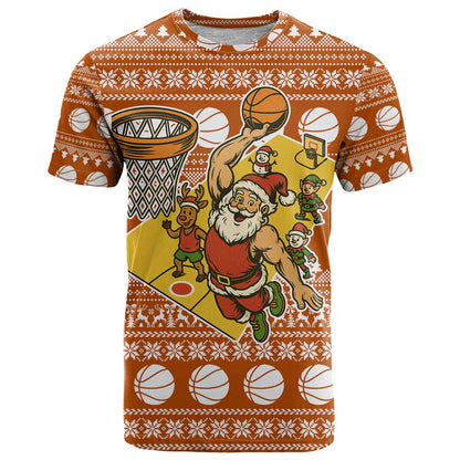 Basketball Santa Claus Christmas T-Shirt Xmas Holiday Patterns Graphic Tee