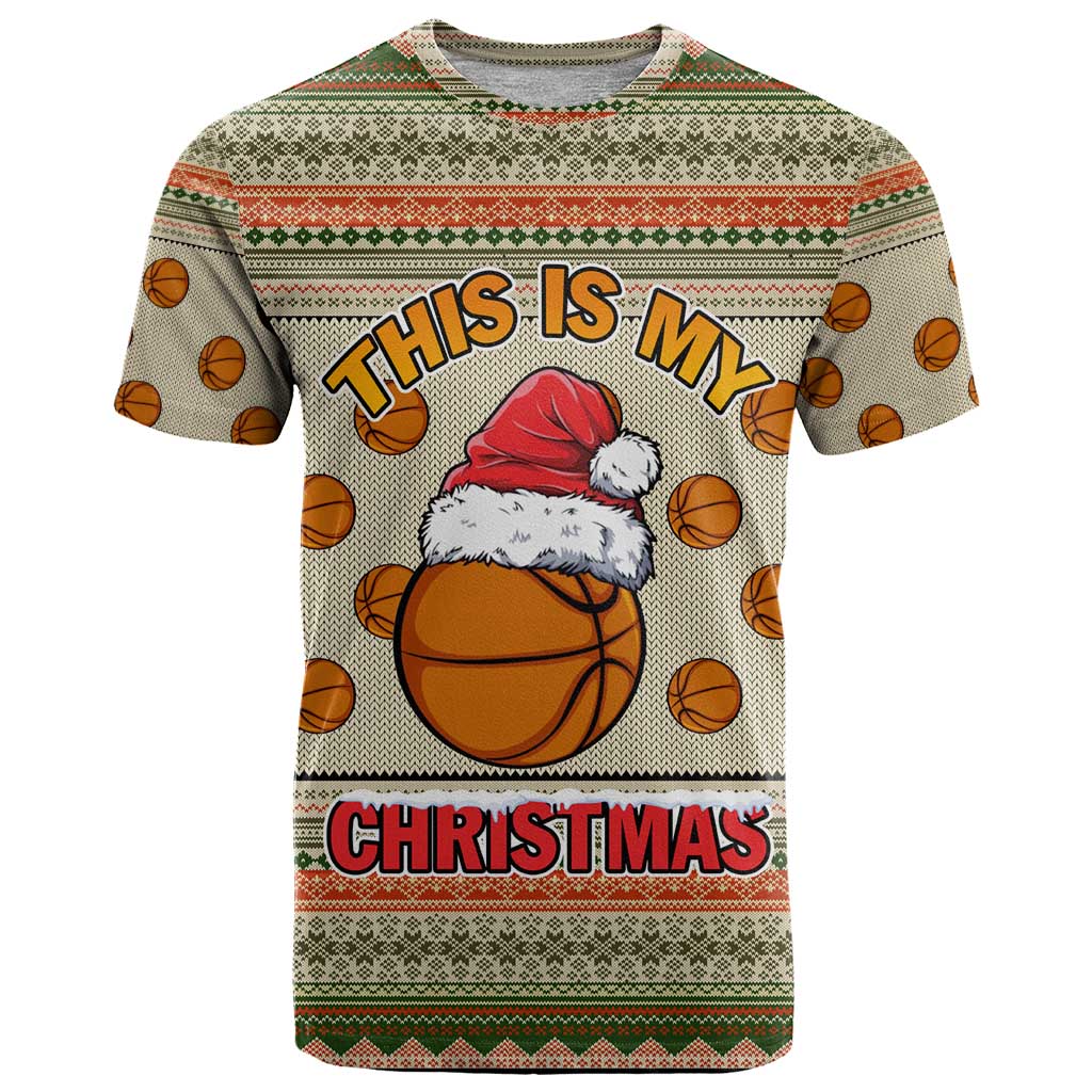Basketball Winter Christmas T-Shirt Xmas Holiday Patterns Graphic Tee