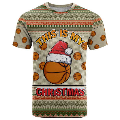 Basketball Winter Christmas T-Shirt Xmas Holiday Patterns Graphic Tee