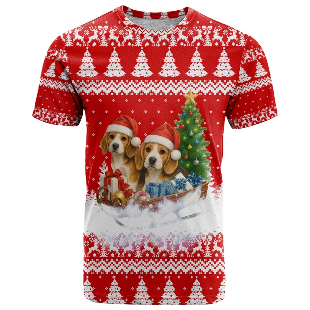 Beagle Dashing Dog Christmas T-Shirt Xmas Holiday Patterns Graphic Tee